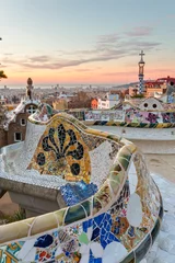Tuinposter Uitzicht op de zonsopgang van het Park Guell, ontworpen door Antoni Gaudi, Barcelona © Mazur Travel