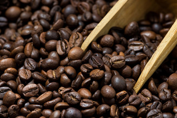 bag of roasted coffee beans, concept photos, closeup