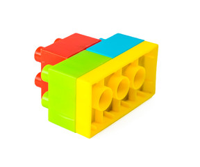Plastic building blocks isolated on white background.