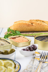 Varieties of canned fish.