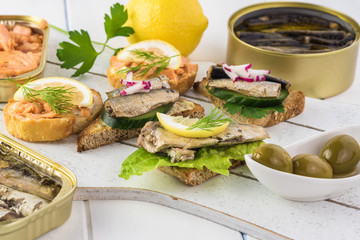 Varieties of fish sandwiches.