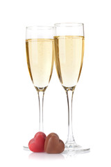 Valentines day chocolate and champagne glasses