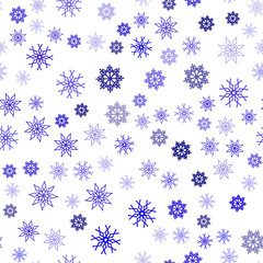 Dark BLUE vector seamless texture with colored snowflakes.