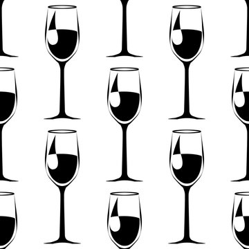 seamless pattern with black wineglass with wine . vector