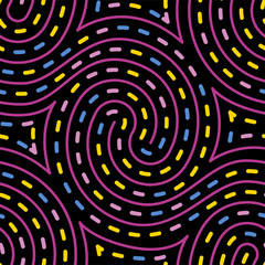 Psychedelic hypnotic swirl maze seamless vector pattern