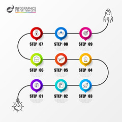 Infographic design template. Timeline concept with 9 steps
