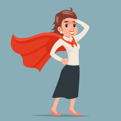 Brave female power super hero ready for action businesswoman girl character retro woman cartoon design vector illustration