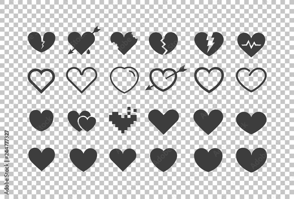 Poster Different hearts isolated on transparent. Vector cliipart