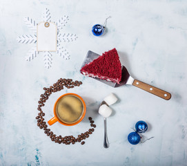 Slice of delicious Red velvet cake. Top View