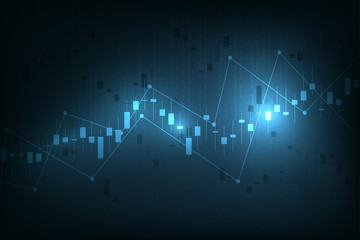 Stock market graph or forex trading chart for business and financial concepts, reports and investment on dark background . Vector illustration