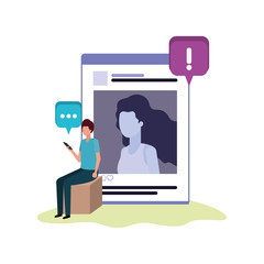 person sitting with social network profile avatar character