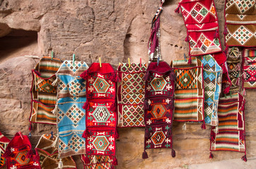 Colorful  woolen bedouin rugs, Petra, Jordan