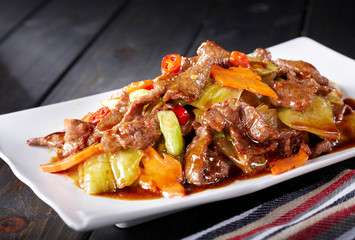 Delicious Chinese food, sauerkraut fried beef


