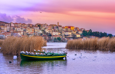 View of Kastoria town and Orestiada (or "Orestias") lake, Macedonia, Greece. - Powered by Adobe