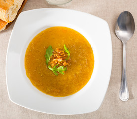 Top view of vegetable cream soup