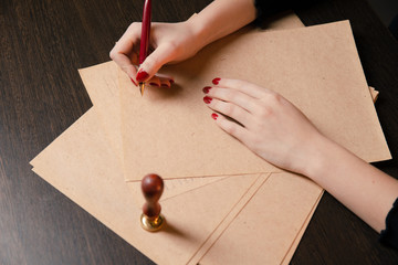 Metal wax notary public stamper on old document. Law office