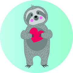 cute sloth holding red heart