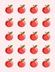 Simple pattern of red apples on a pink background. Vector illustration.