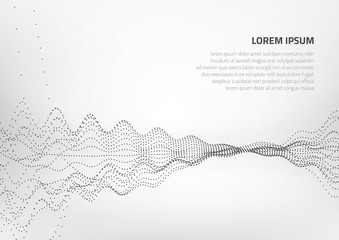 Abstract background with volumetric forms of particles. Particle oscillation and motion of waves in space.