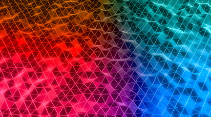 Neon light triangular abstract background, Line glowing surface. 3d Rendering