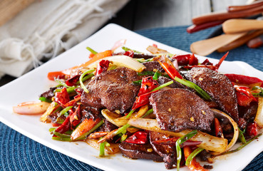 Delicious Chinese food, spicy fried beef

