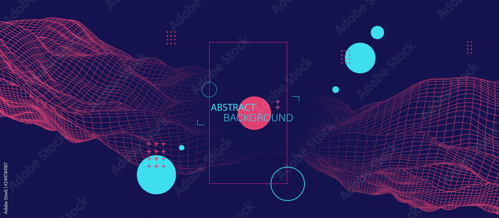 Poster Abstract background with waves. 3D surface.