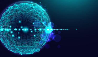 Abstract sphere background with waves. 3D surface.