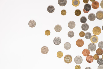 Coins money on a white background