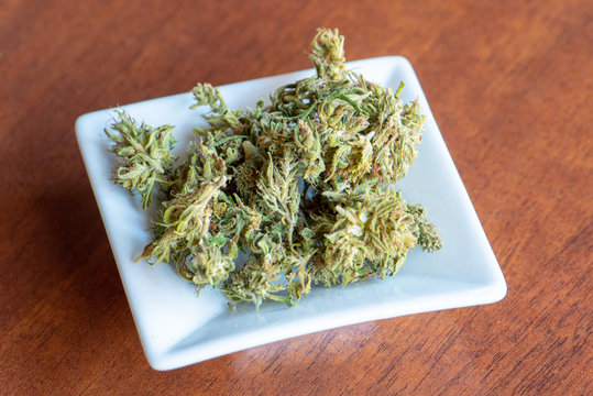 detail of medical hemp buds used to obtain essential oil