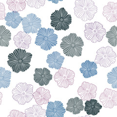 Dark Blue, Red vector seamless doodle background with flowers.