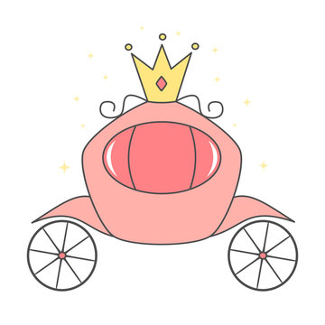 cute cartoon vector pink royal carriage isolated on white background 
