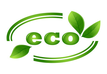Icon for eco product. Green leaves and inscription. The concept of a healthy diet.Vector. Eps10.