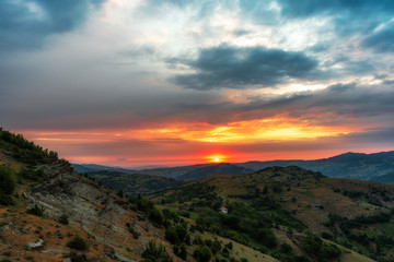 Fototapeta na wymiar sunset over bulgarian village