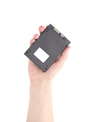 SSD drive isolated on white background. Internal ssd drive in hand on a white background.