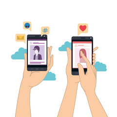 hands with smartphone isolated icon