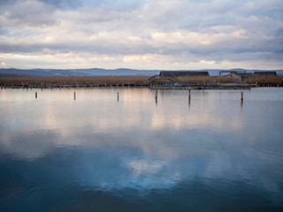 Fototapeta premium Bathing jetty on a lake in winter