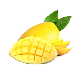 Tropical delicious ripe mango on white background