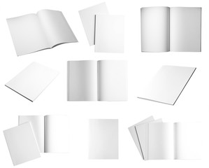 Set of different blank brochures on white background. Mock up with space for text