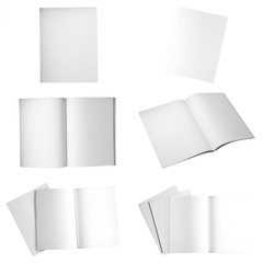 Set of different blank brochures on white background. Mock up with space for text