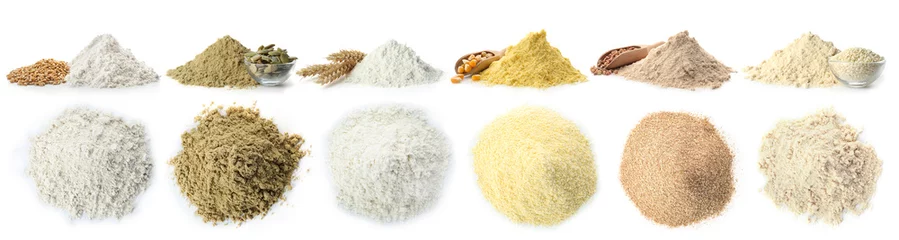 Outdoor kussens Heap of wheat flour on white background © New Africa
