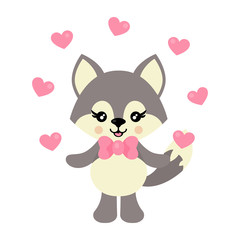 cartoon cute wolf with hearts
