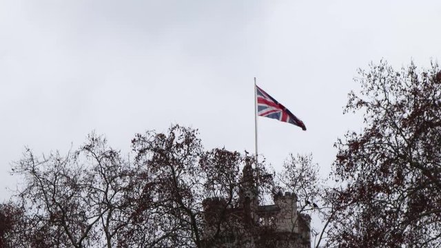 Union Jack flying in the wind in Parliament Square, London
