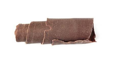 Curl of tasty chocolate on white background