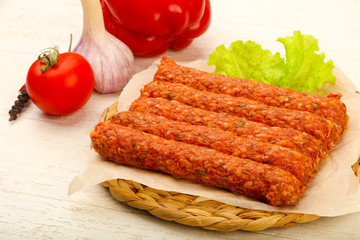 Raw beef sausages