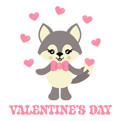 cartoon cute wolf with hearts and text
