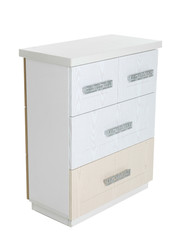 Stylish chest of drawers on white background. Furniture for wardrobe room