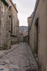 Beautiful cobblestone streets of the city of Guerande in French Brittany