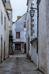 Beautiful cobblestone streets of the city of Guerande in French Brittany