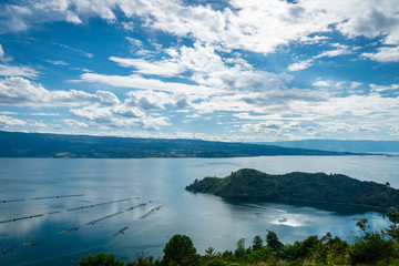 Lake Toba landscape in Tuktuk, North Sumattra, Indonesia. Lake Toba is a popular tourist destination in Sumatra, Indonesia.