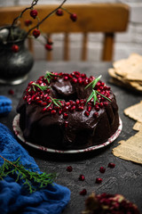 Chocolate band cake with pomergrenate.style vintage